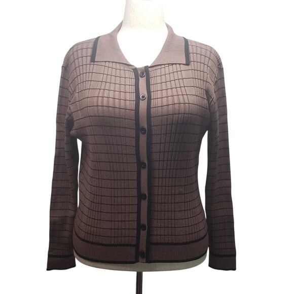 Brown Collared Knit Cardigan XL – Academia Style, Button-Up, Cozy Ribbed Texture - Picture 1 of 9